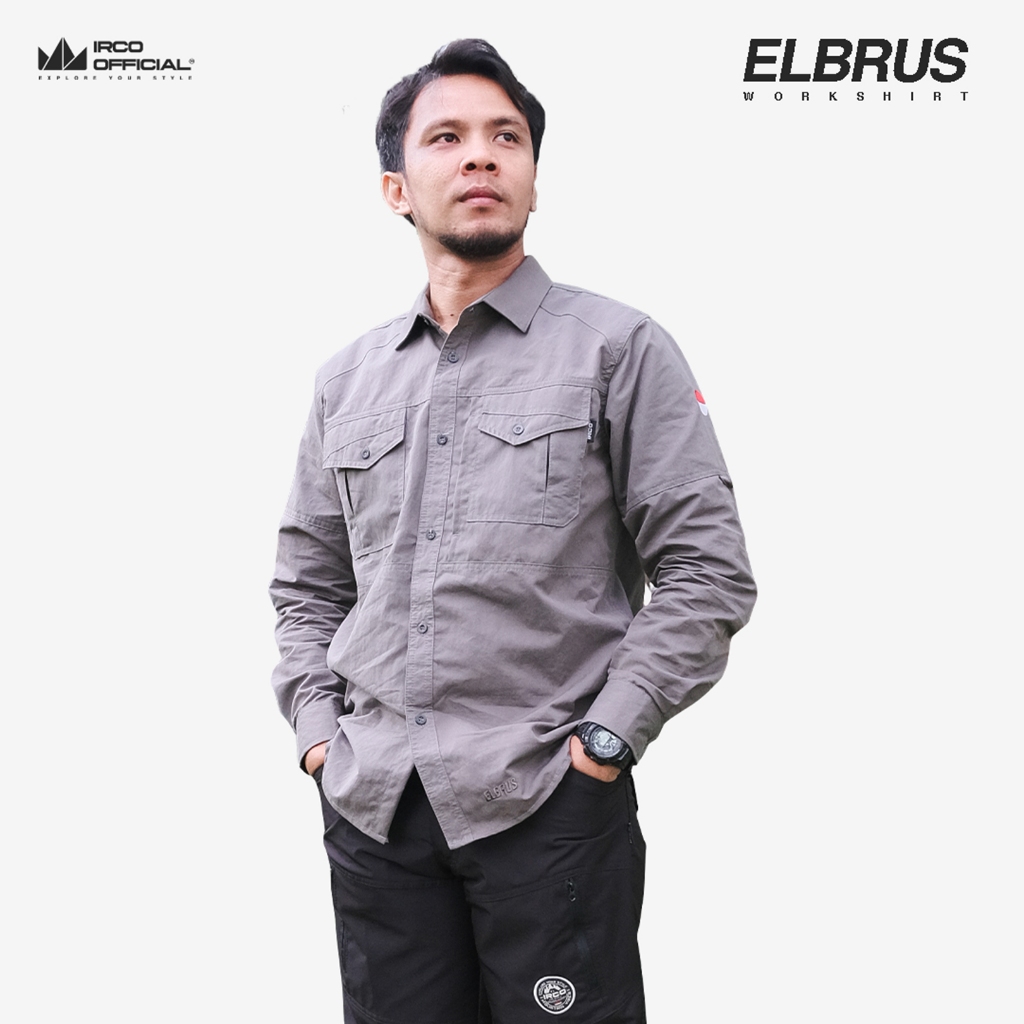 IRCO Elbrus Kemeja Outdoor Pria Abu Quickdry Lengan Panjang Twill - Baju Lapangan Pdh Pdl Regular