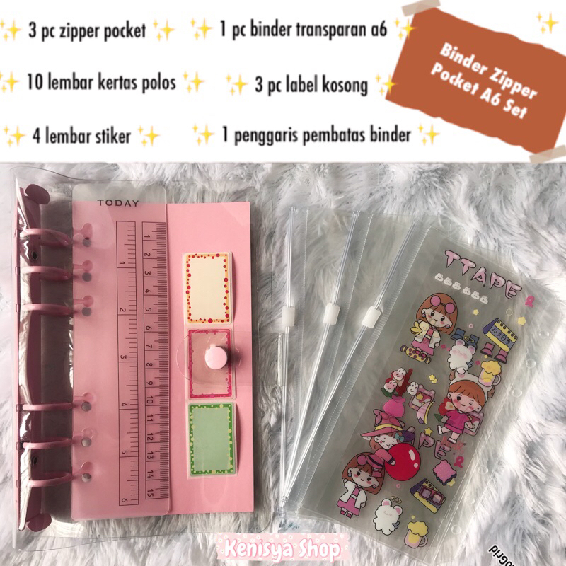 

A6 Binder Pocket Kantong / Ziplock bag / Pouch / Zipper PVC Diary Notebook 6 Ring / binder disiplin keuangan / kenisya shop