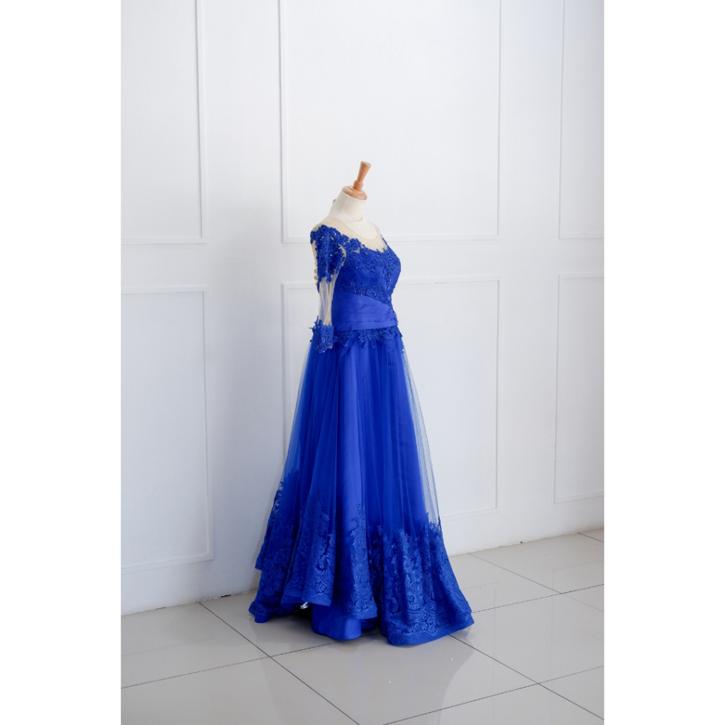 Blue Electric Drapping Long Dress Mewah Preloved Second