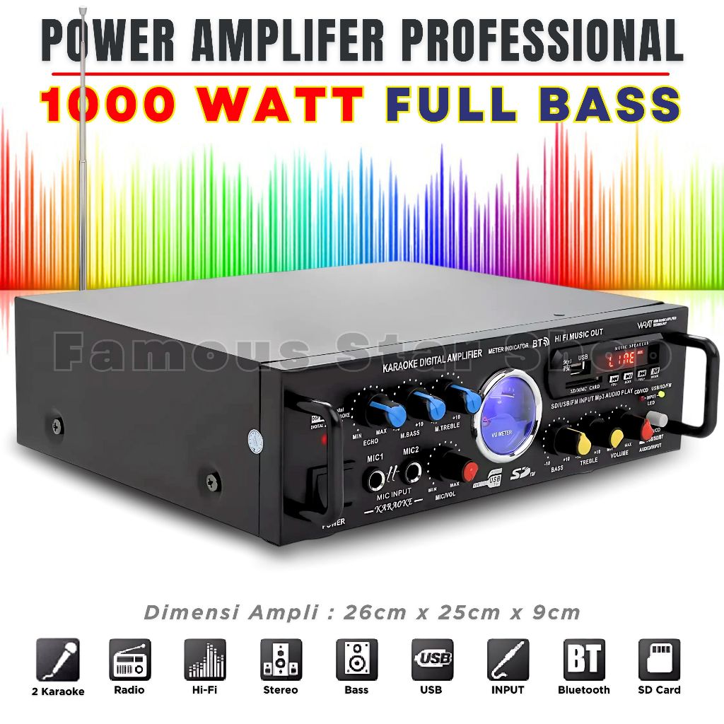 Amplifier Daya 1000 Watt Full Bass Fleco BT-339A Audio Penguat Suara Full Bass & Treble Echo | Ampli