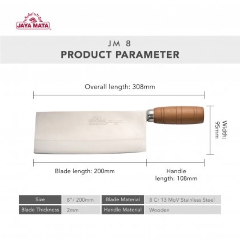 Pisau Jayamata JM8 / Wooden Handle Chef's knife