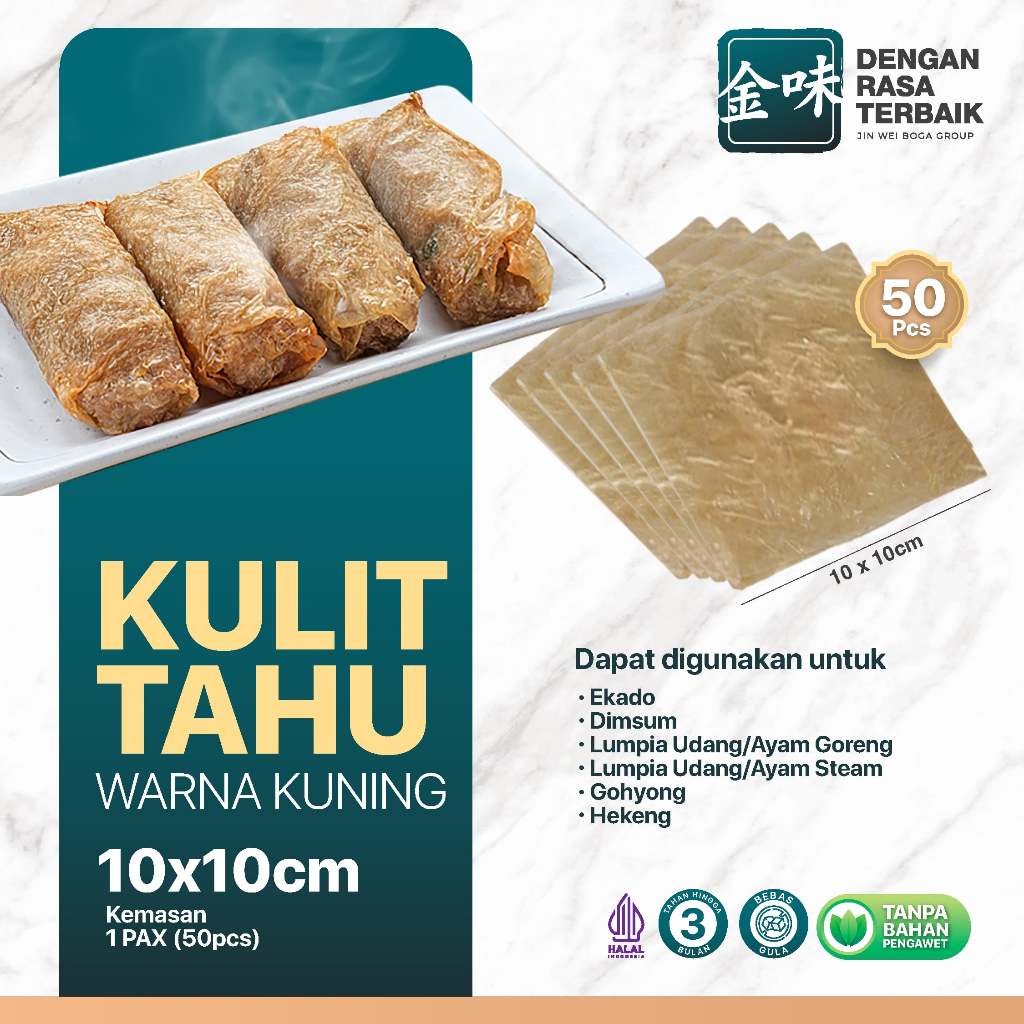 

DRT - KULIT TAHU KUNING TAWAR UK 10x10 ISI 50PCS HALAL | KULIT LENTUR UNTUK LUMPIA AYAM,HEKENG,EKADO