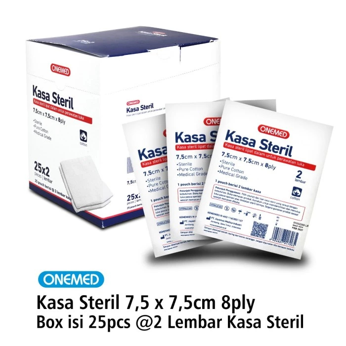 ONEMED Kasa Steril 7.5x7.5cm x 8ply Box isi 25pcs Pack Dua lemar Kasa