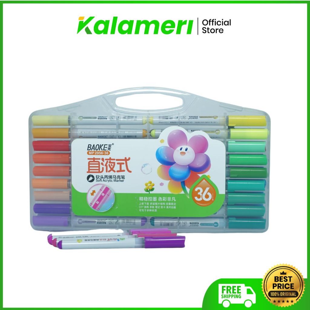 

KALAMERI - Baoke Soft Acrylic Marker 36c - Pewarna Akrilik Lembut 36 Warna