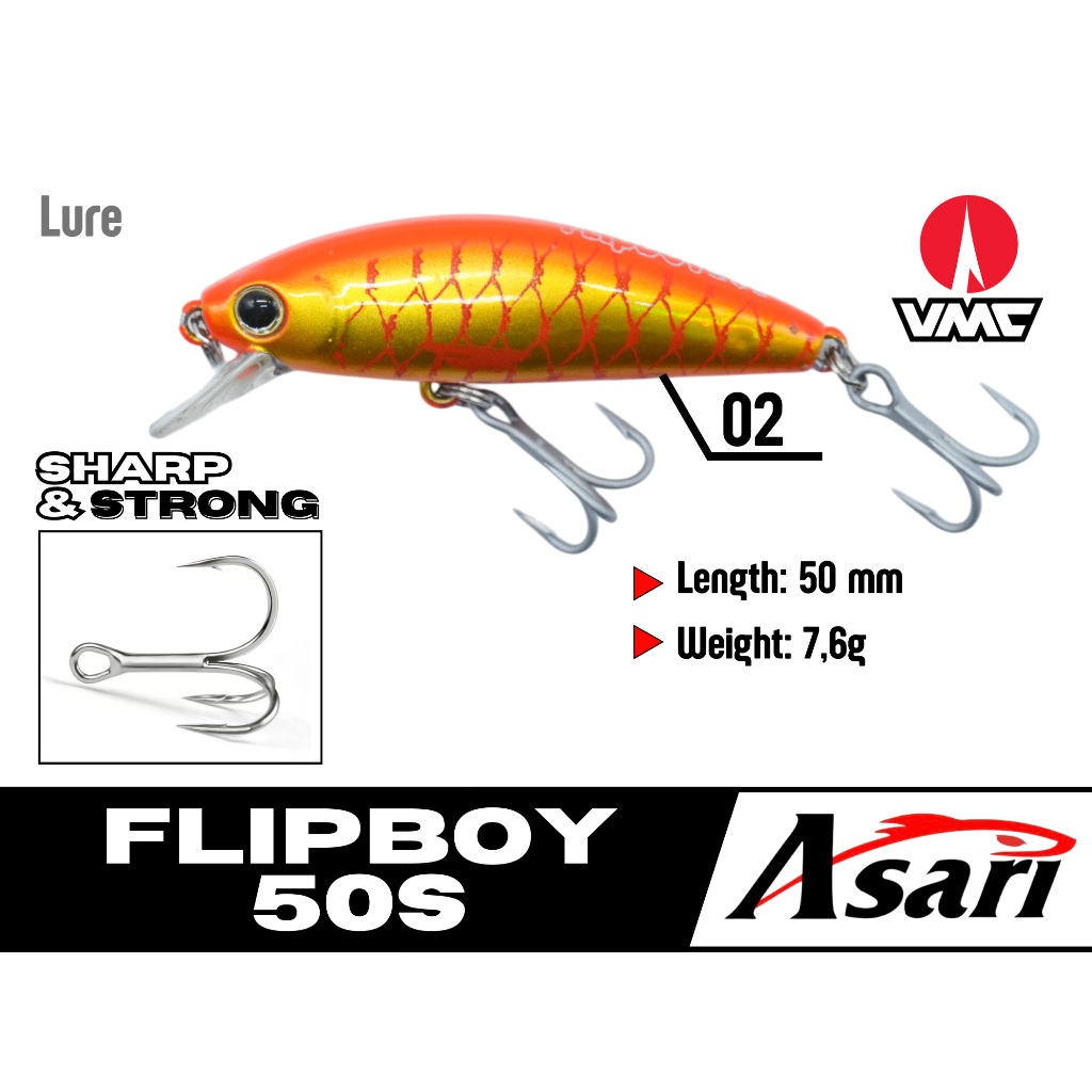 Asari Flipboy 50mm 7.6g Lure Sinking Minnow | Umpan Pancing Casting Ikan Gabus & Kerapu Hook VMC