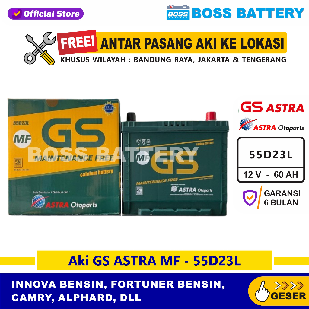 Aki GS MF 55D23L - 60 Amper, Aki GS ORIGINAL ASTRA OTOPARTS