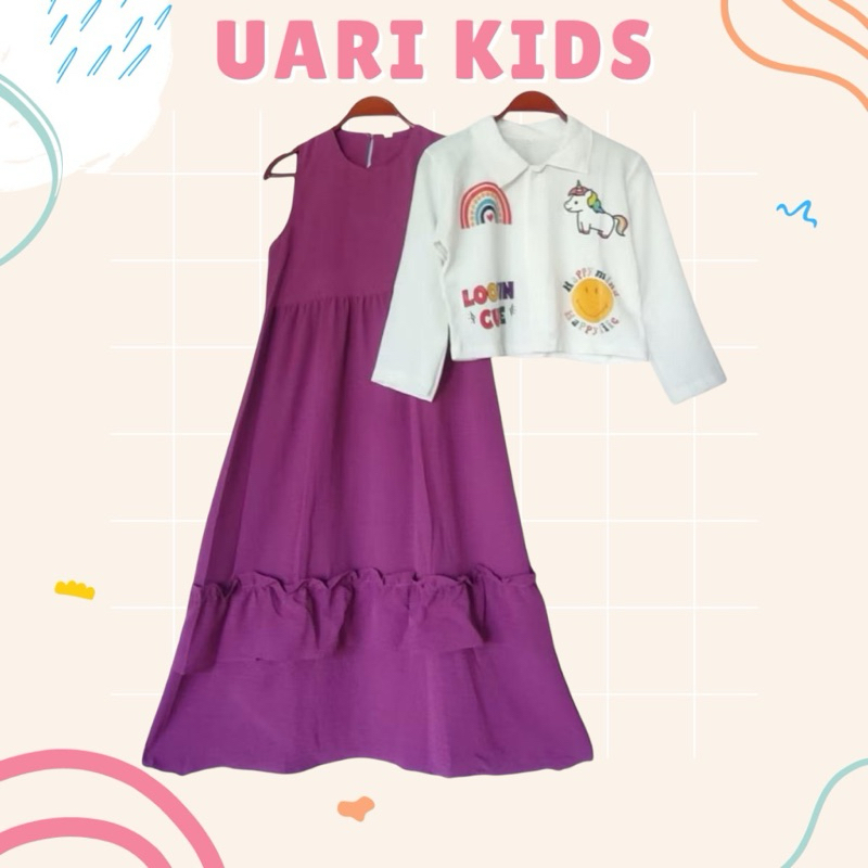 RAINBOW GAMIS INNER KIDS 7-15TAHUN CRINKLE PRINTING // GAMIS CARDIGAN ANAK // GAMIS ANAK REMAJA // G