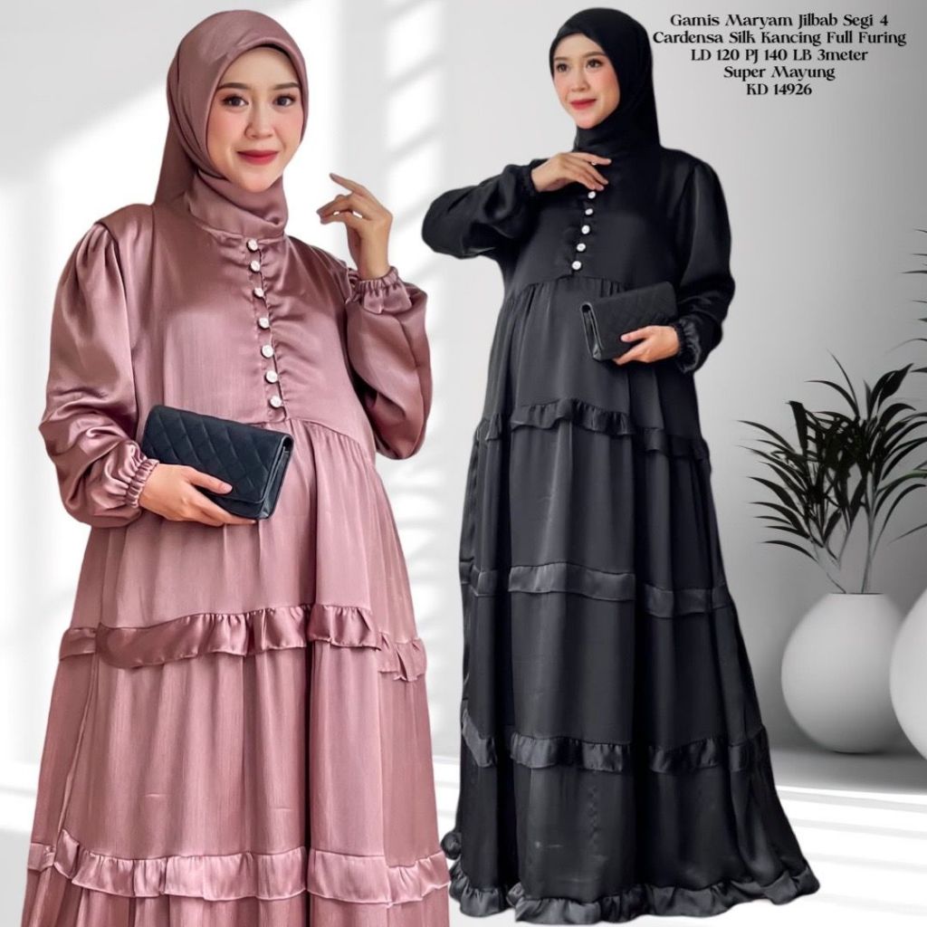 KD 14926 (isi 2) ASYA Jumbo Gamis Jilbab Segi Empat Cardensa SIlk Kancing Full Furing Lebar Super Ma