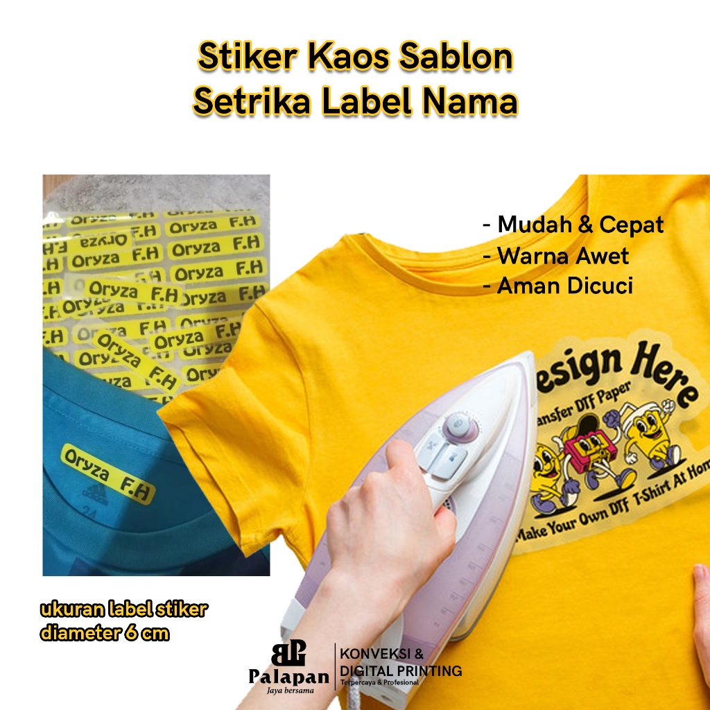 Stiker Sablon Setrika Nama Baju Custom / stiker sablon label nama / stiker sablon label nama murah  