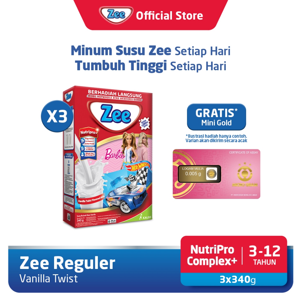 

Zee Reguler Vanilla Twist Milk 340gr (3pcs) Free Mini Gold