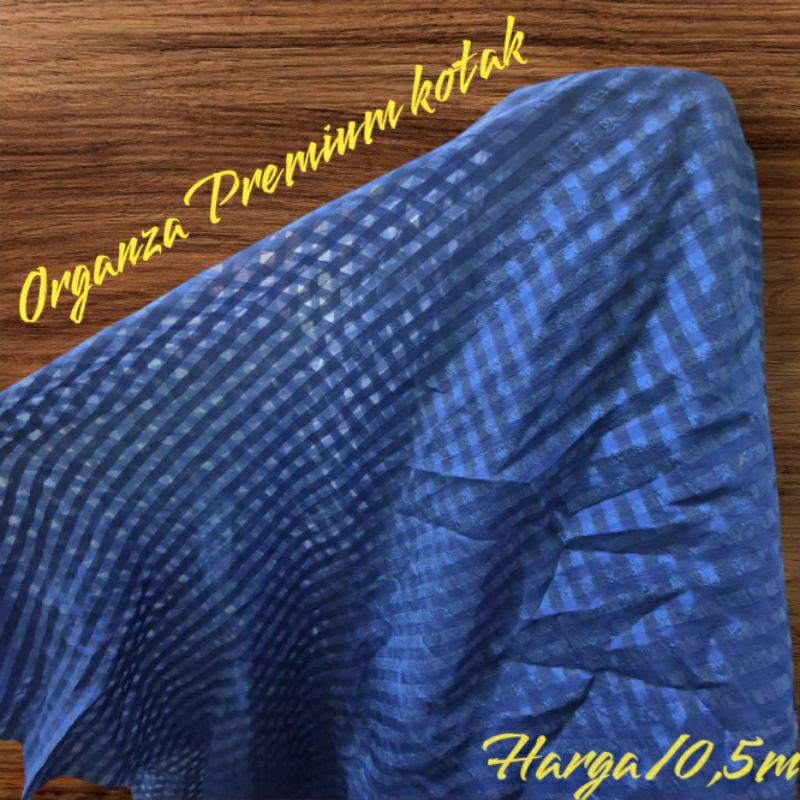 KAIN ORGANZA PREMIUM MOTIF KOTAK WARNA BIRU ELEKTRIK - KAIN ORGANZA KOTAK HARGA/0,5M