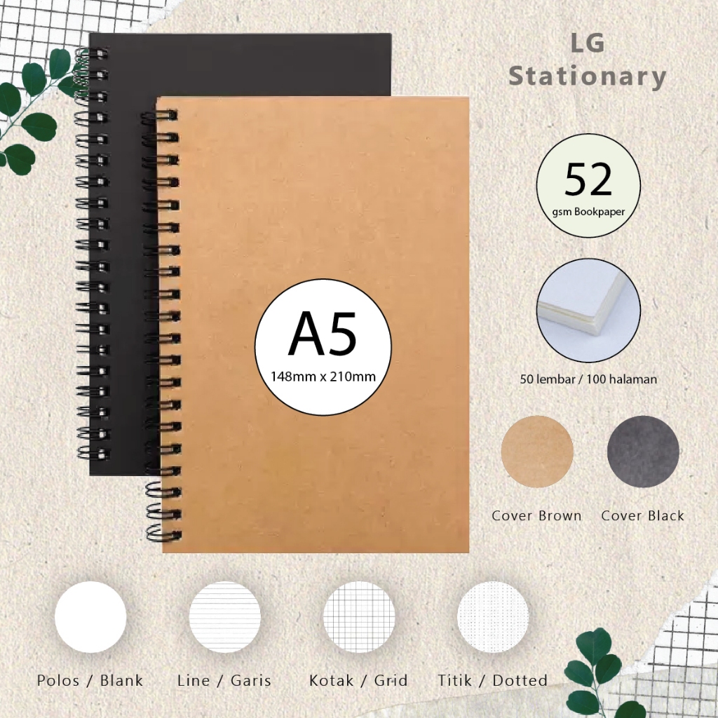 Notebook A5 Kertas BP 52gsm / Notebook Aesthetic Cover Coklat Hitam
