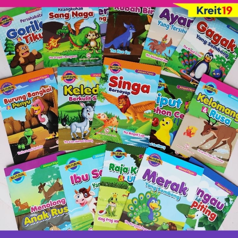 Buku Cerita Anak Bergambar Dongeng Hewan Binatang Full Colour Bilingual