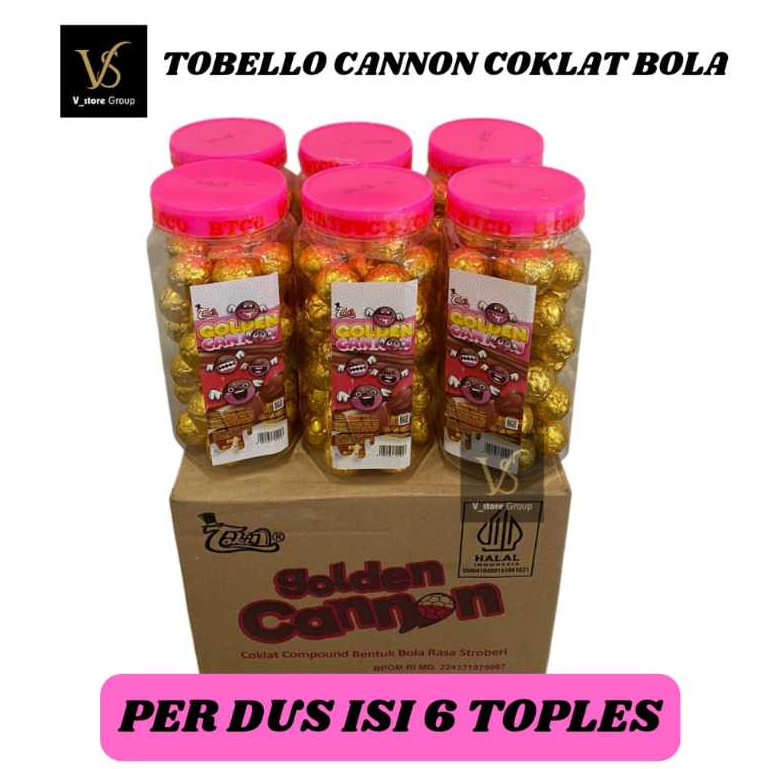 

(1DUS ISI 6 TOPLES) TOBELLO GOLDEN CANNON/TOBELLO CANNON COKLAT BALLS RASA STROBERI 1 TOPLES ISI 40PCS