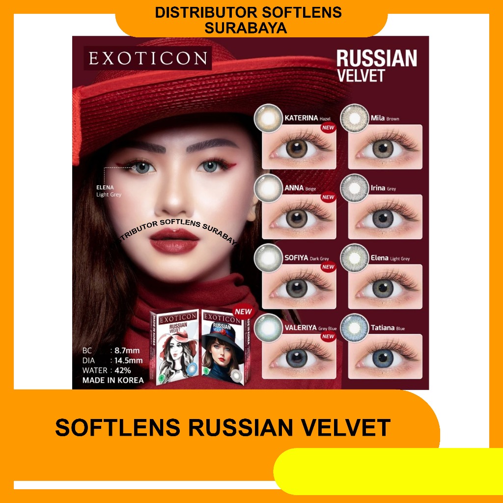 Softlens X2 RUSSIAN VELVET 14,5 MM  Normal & Minus ( -0.50 S/D -6.00 ) By X2 Exoticon / Soflen Russi