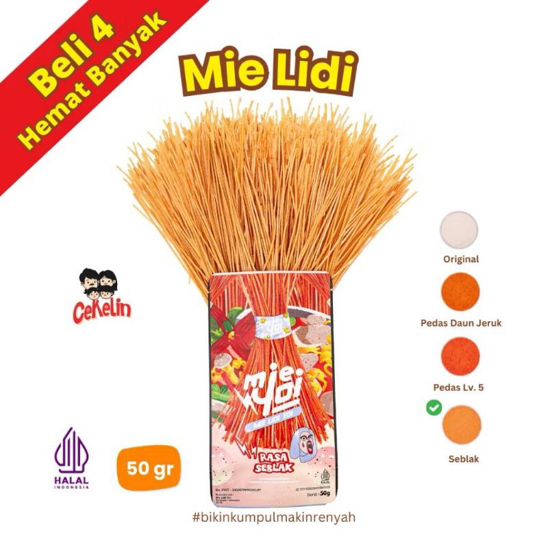 

CEKELIN Cemilan Mie Lidi - 50gr Beli 4 Hemat Banyak