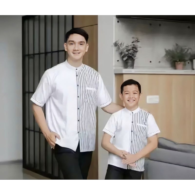 couple kemeja Koko ayah dan anak terbaru || motif salur ukuran m-xxl