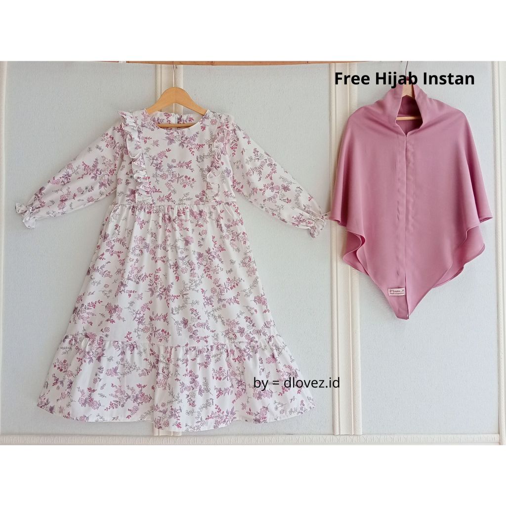 BEST SELLER SET GAMIS ANAK FREE HIJAB INSTAN (1 - 10 TAHUN) KAIRA SET GAMIS DRESS