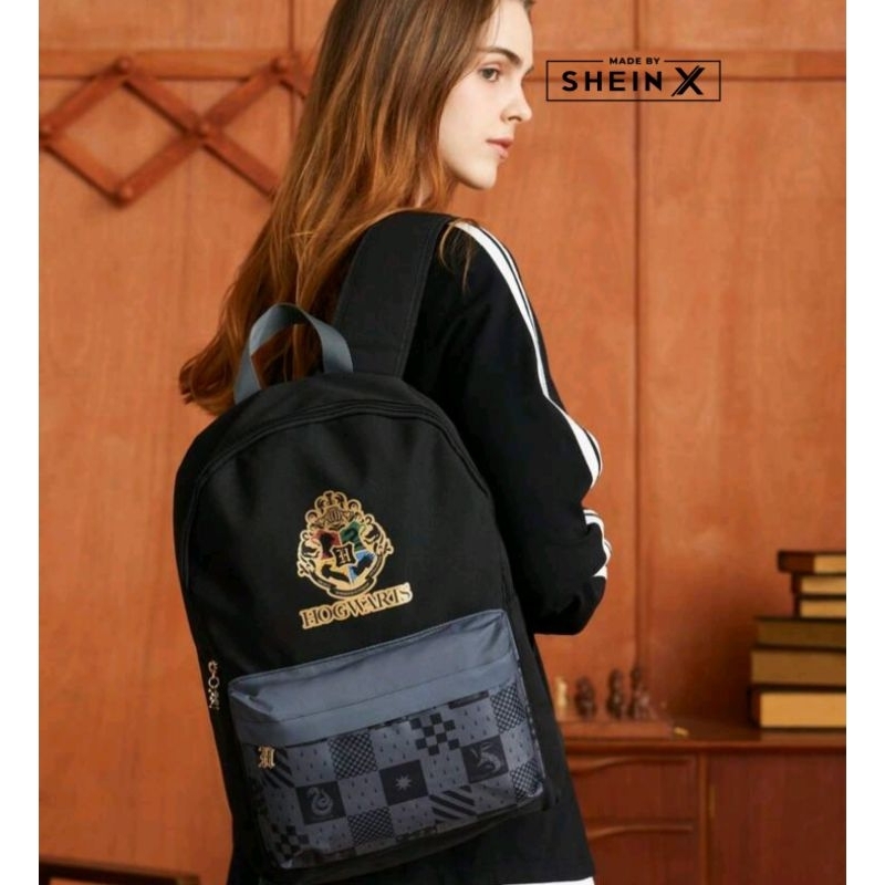 Tas Ransel Hogwarts Hitam SHEIN x Harry Potter