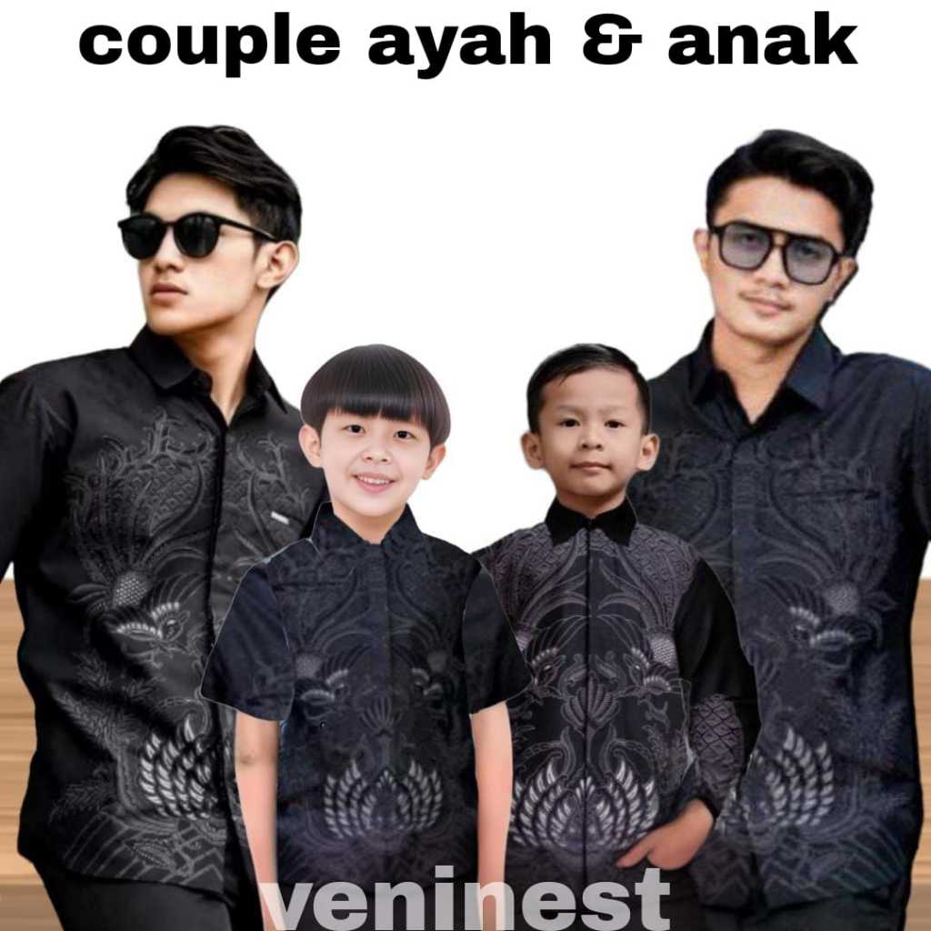 VENINEST KEMEJA BATIK AYAH DAN BATIK ANAK WARNA HITAM KEMEJA BATIK DEWASA