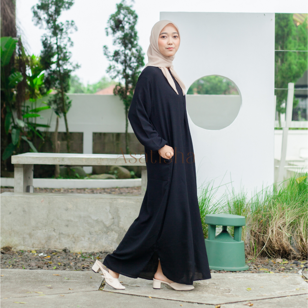 ASATISHA - FATHIMAH GAMIS WANITA (HITAM) I GAMIS DAILY SIMPLE DAN ELEGAN I  GAMIS DAILY WANITA I GAM