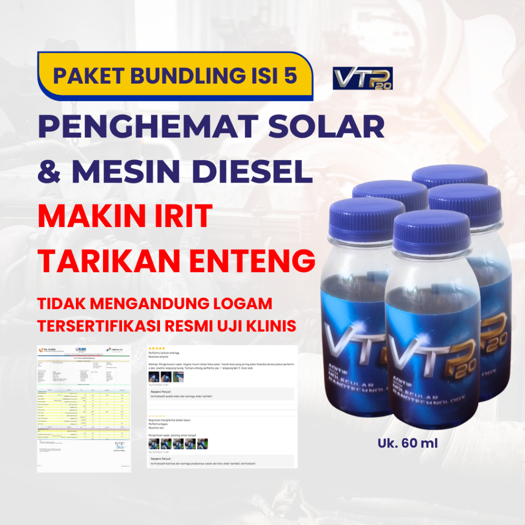 PROMO PAKET HEMAT VTP20 Aditif Penghemat Solar Mobil Diesel isi 5 pcs uk. 60 ml / Engine Degreaser