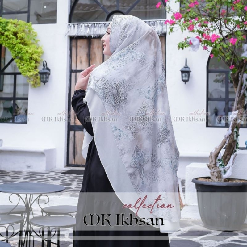 TERPOPULER Hijab khimar motif syar'i 2 layer ceruty babydoll premium/jilbab motif kombian ceruty
