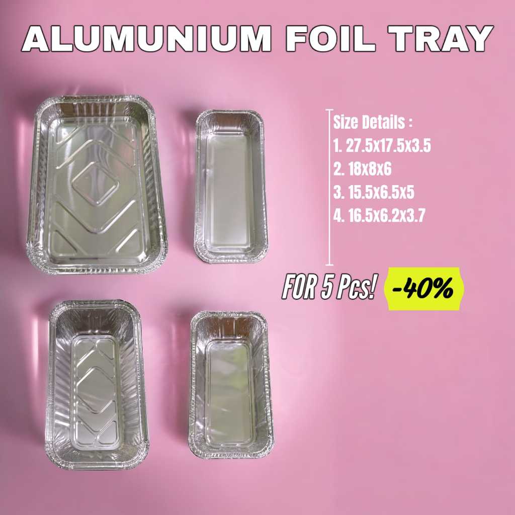 [5Pcs] Alumunium Foil Tray Cup Persegi Panjang Kualitas Premium Tebal Berbagai Ukuran