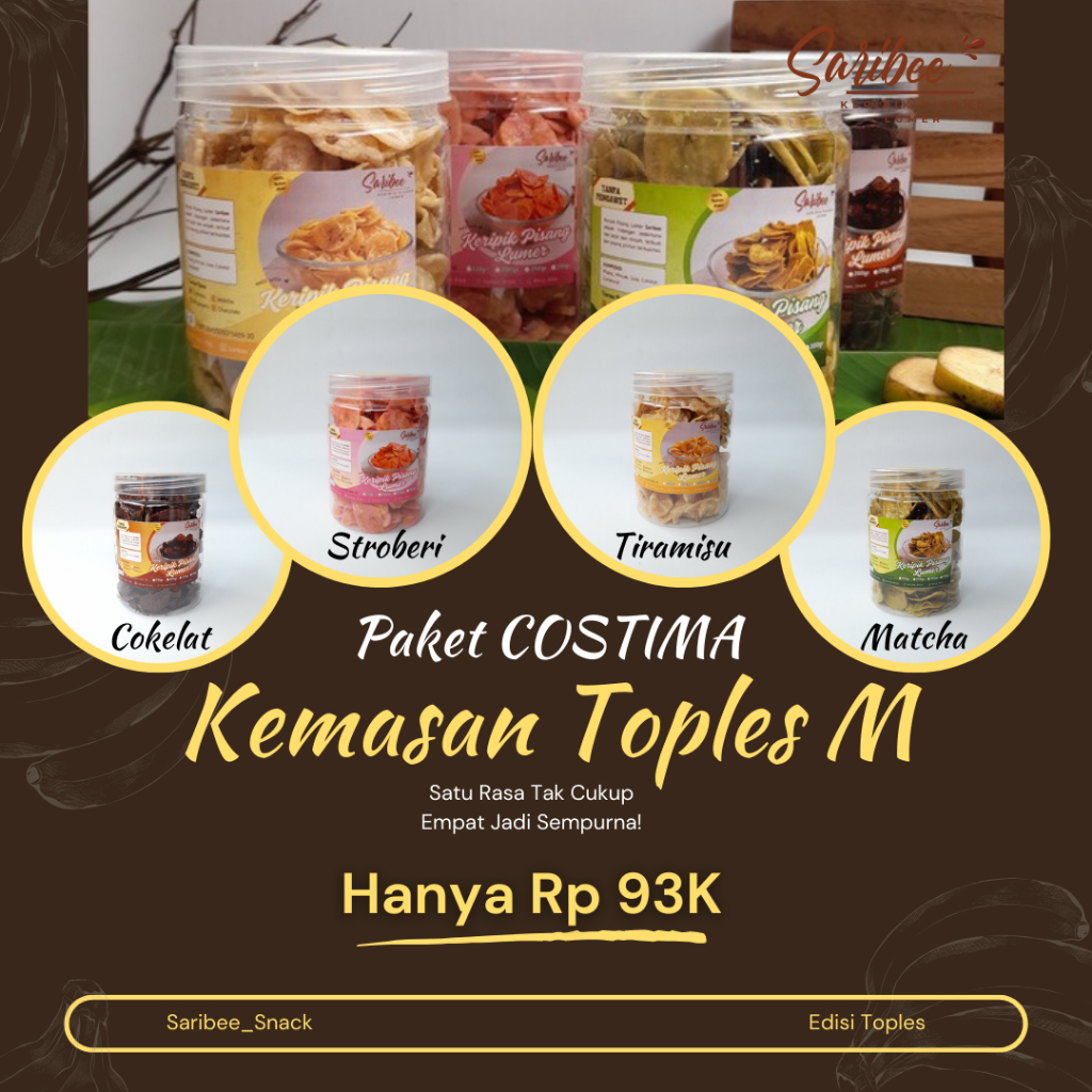 

SARIBEE | PAKET TOPLES M | KERIPIK PISANG LUMER TOPLES | KERIPIK PISANG COKLAT | MURAH | 4 Varian Rasa Lengkap