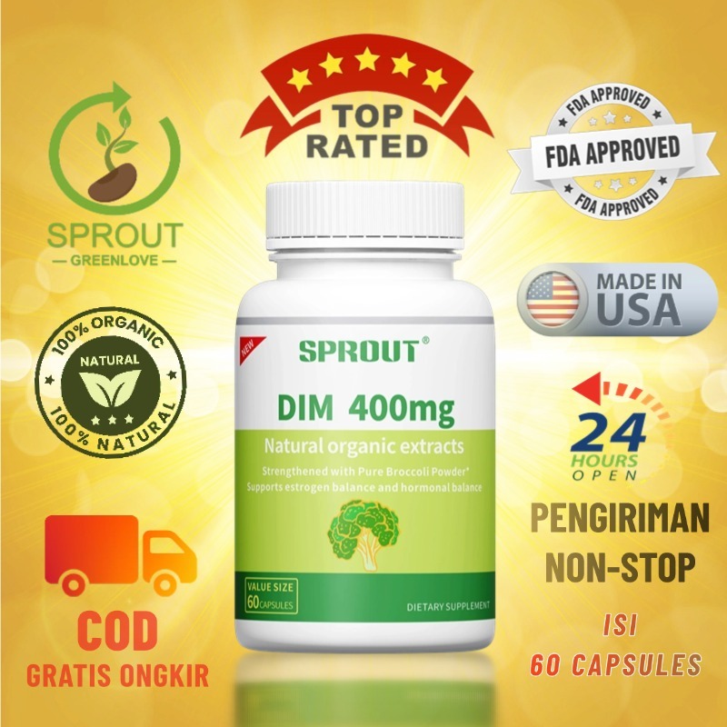 Suplemen DIM 400mg SPROUT, Keseimbangan Estrogen, Keseimbangan Hormon & Ekstrak Organik, 60 Kapsul