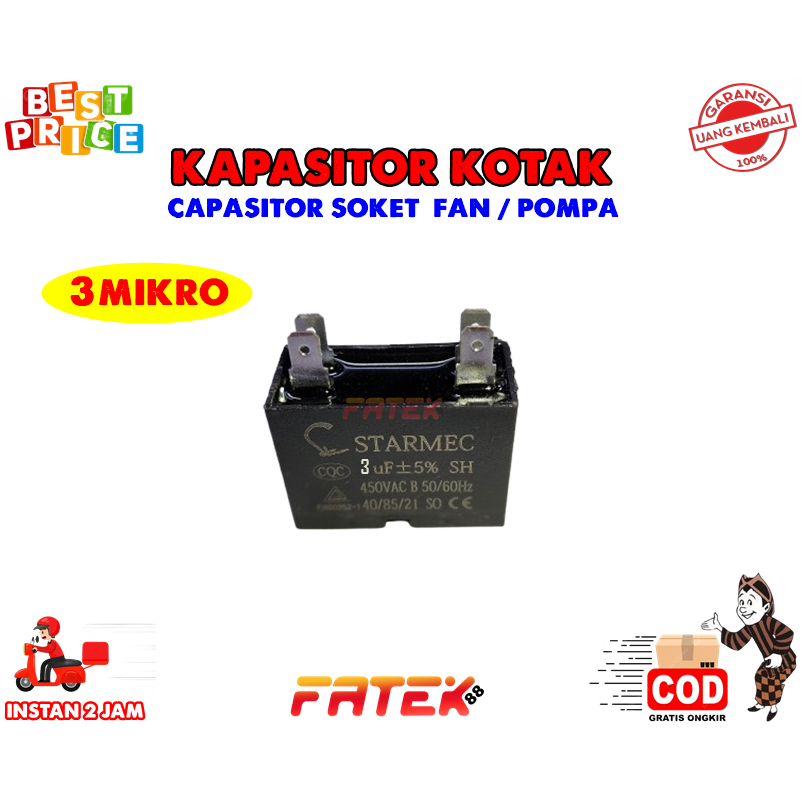 KAPASITOR KOTAK SOKET 1UF | KAPASITOR FAN | KAPASITOR POMPA | KAPASITOR KOTAK KIPAS ANGIN | KAPASITO