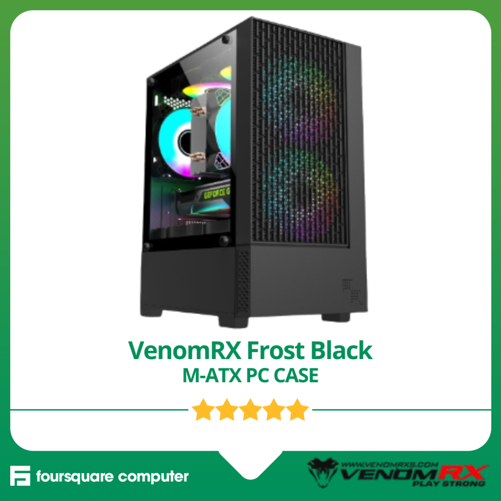 VenomRX Frost Black M-ATX  + 2 Fan 12cm RGB | CPU PC Case Casing Komputer