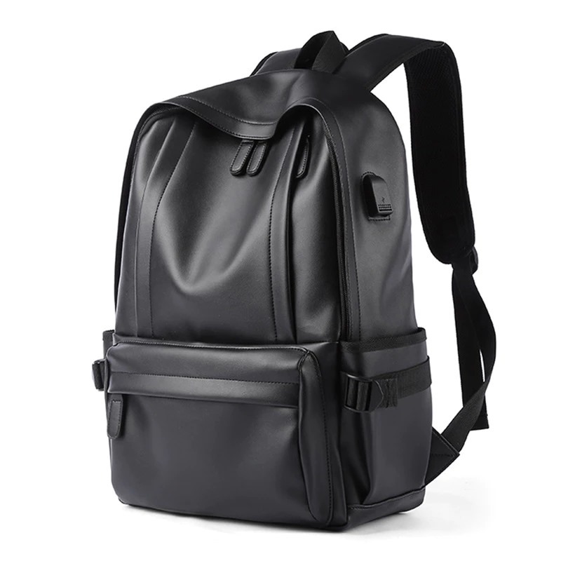 Tas ransel Kulit Laptop Leather Backpack Tas Pria dan wanita Tas Punggung Kulit Warna Hitam Polos