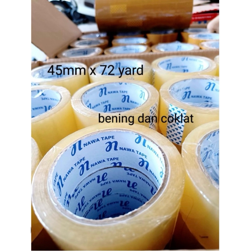 

Lakban Bening/Coklat 1 Dus / Isolasi Lakban / Solasi Lakban Bening/Coklat Per Dus Isi 72 Pcs merk NAWA