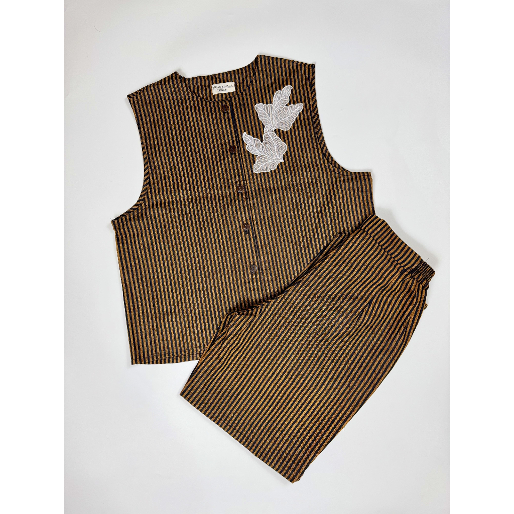 Rompi Setelan Celana Tenun Lurik Kembang Garis