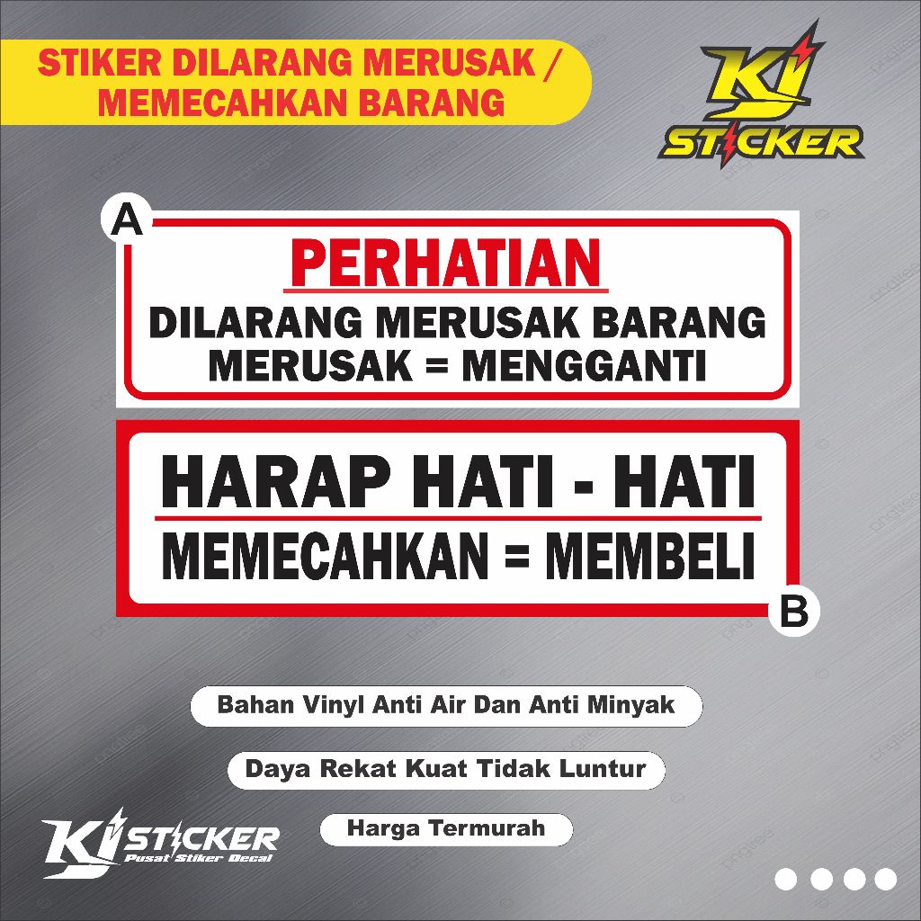 

KJ STIKER Promo Stiker Dilarang Merusak Barang / Stiker Hati Hati Awas Pecah / Stiker Merusak Mengganti / Stiker Dilarang Membuka Segel Kemasan