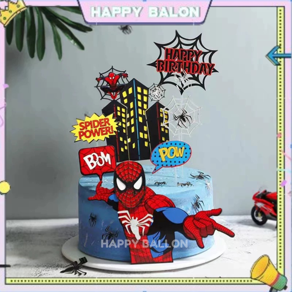 7 Pcs Cake Topper Spiderman Dekorasi Hiasan Kue Ulang Tahun Tema Superhero Karakter Spiderman