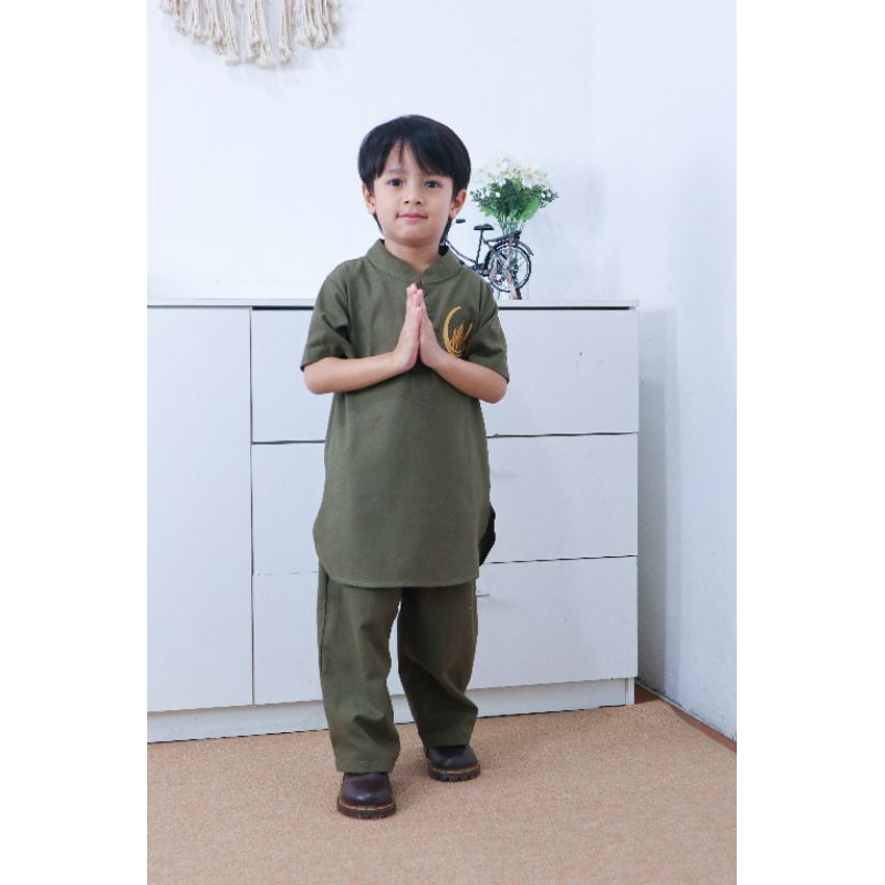 Setelan Baju Koko Anak Laki-laki 1-6 Tahun Baju Mengaji Anak - Army