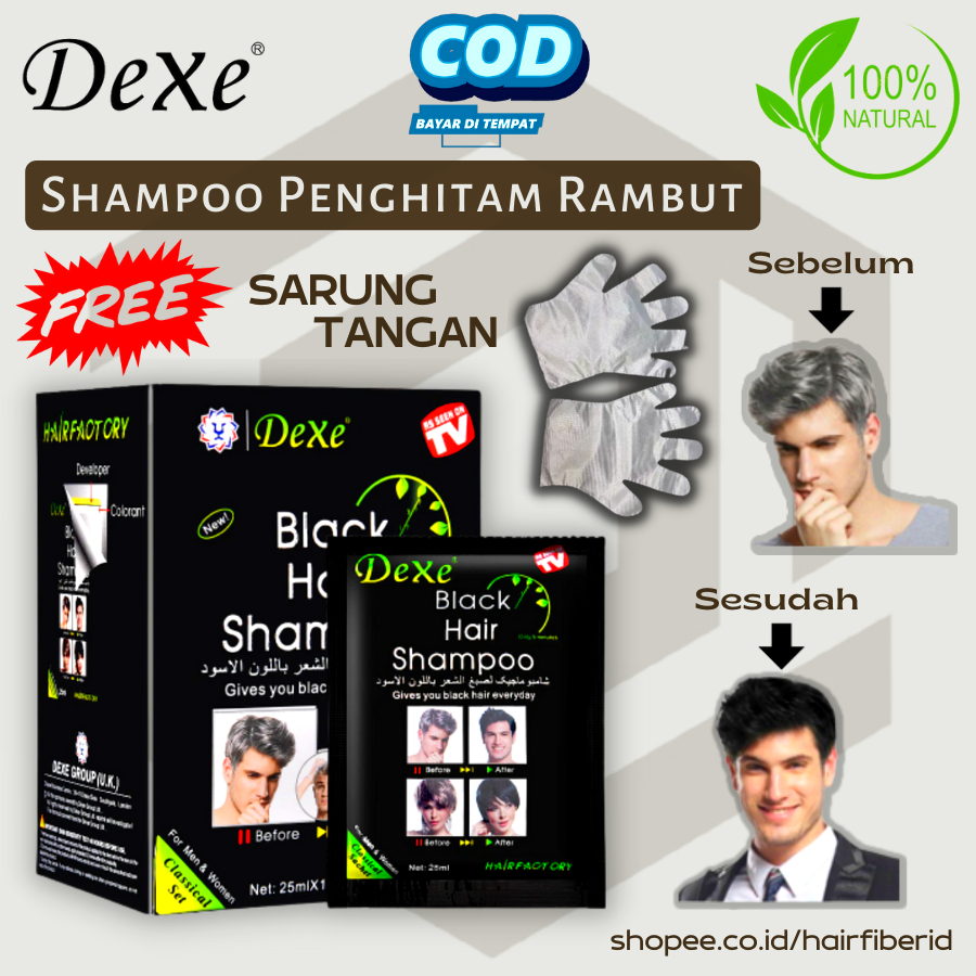 Shampoo Penghitam Rambut Uban DeXe Black Hair Shampo 25ml Original per Sachet Bonus Sepasang Sarung 