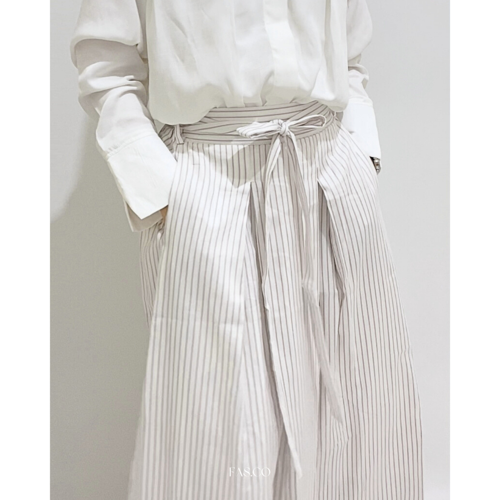 FAS.CO - C' Stripe Skirt Plisket Pocket Rok Panjang | Rok Vintage Katun Full Korean Style Maxi Pleat