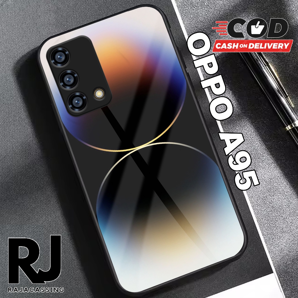 Softcase Glass Kaca OPPO A95 Terbaru Casing Handphone Casing Motif Iphone - Pelindung Handphone - Ak