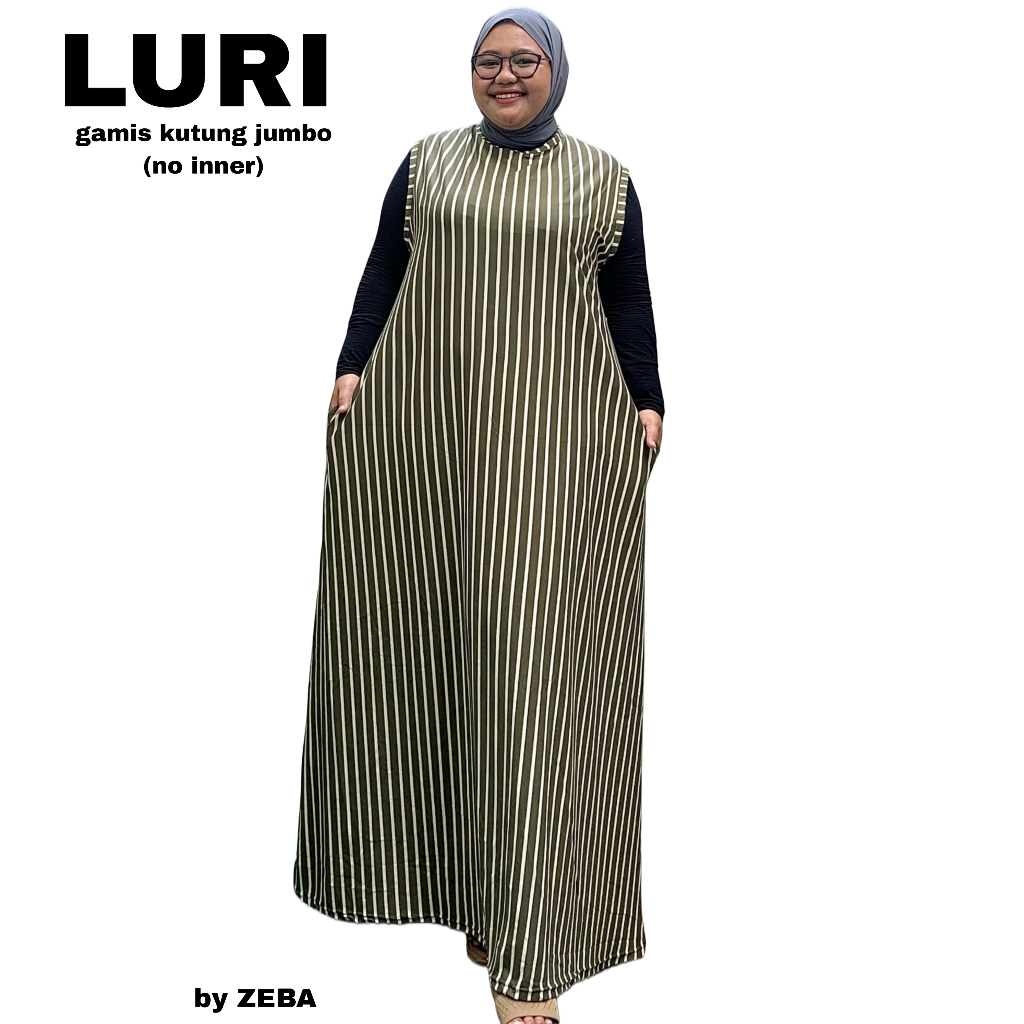 Zeba | Luri Gamis Kaos Kutung LD 130 150 Melar maks LD 180 Dress Terusan Salur Tanpa Lengan