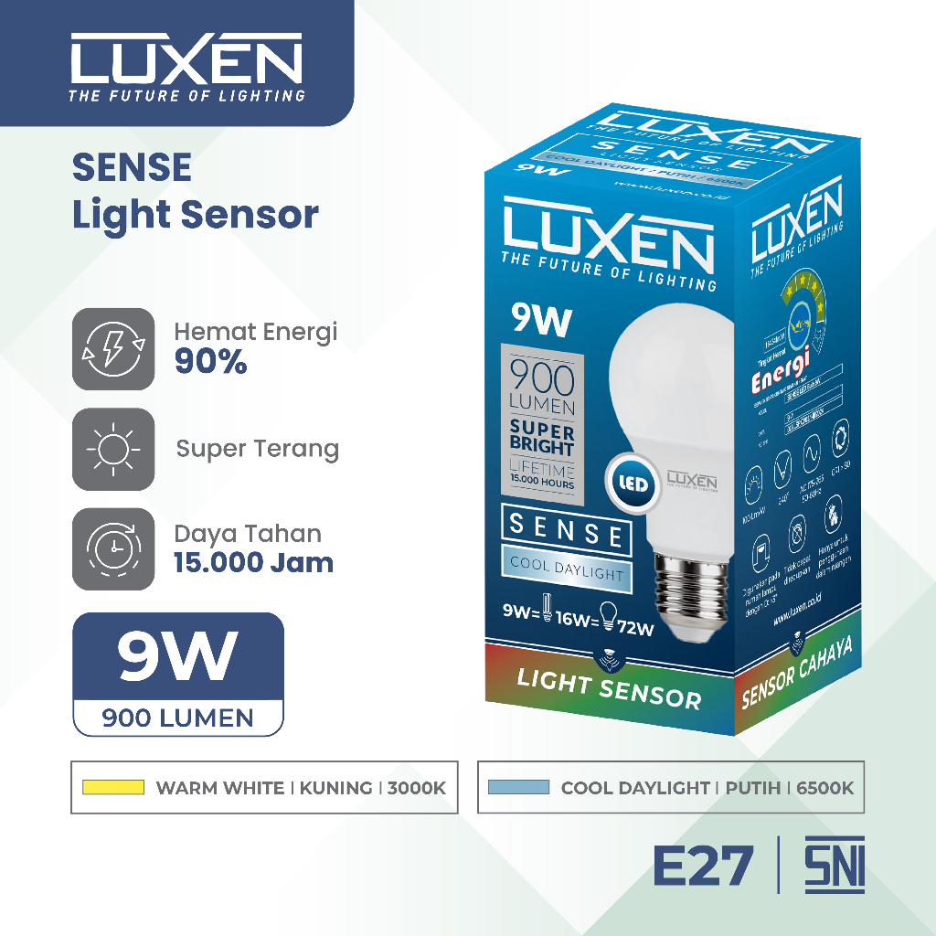 LUXEN BOLA LAMPU LED SENSOR CAHAYA 9 Watt Cahaya Putih dan Kuning