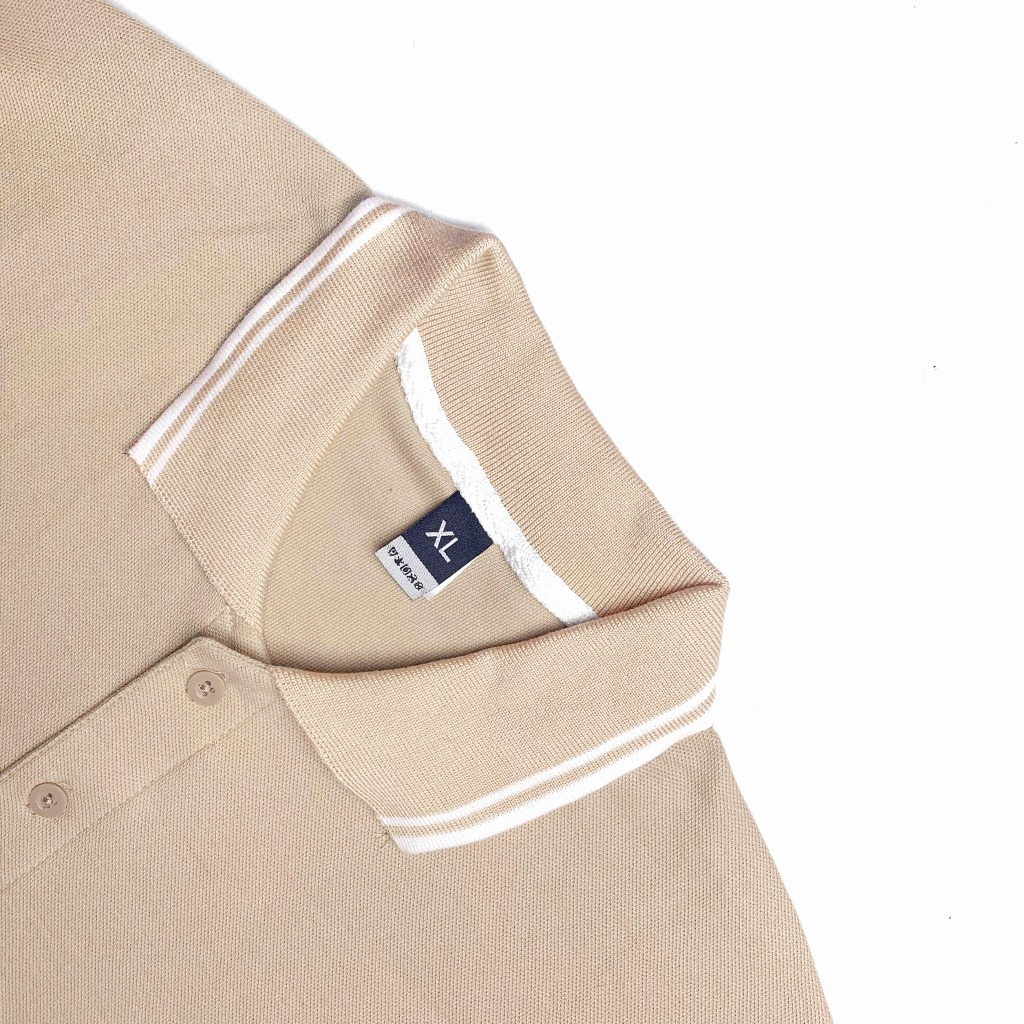 Cottoncombed | Polo Shirt | Polo Shirt Beige Strip Putih | Polo Shirt Premium | Coklat