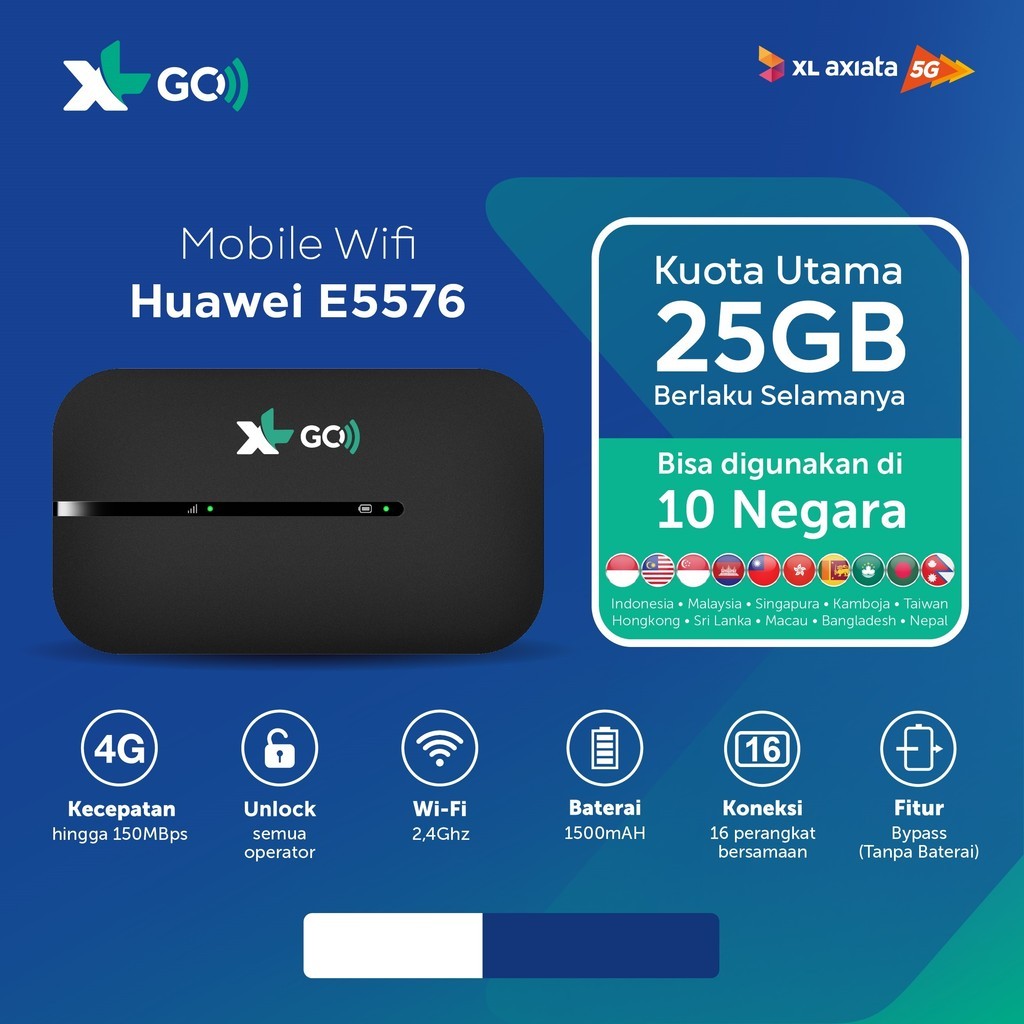 MIFI HUAWEI E5576 XL GO IZI FREE KUOTA 25GB UNLOCK ALL OPERATOR