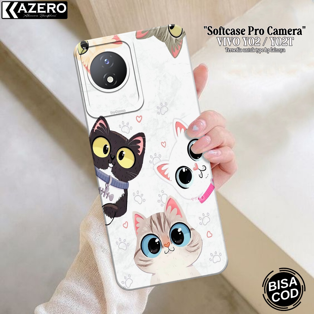 Case Hp Vivo Y02/Y02T Terbaru - Case Kucing - Soft Macaron Pro Camera - Softcase Vivo Y02/Y02T Terba