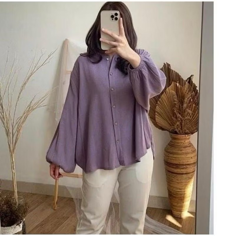 Vella Blouse Crincle Airflow Premium / Kemeja Crincle Wanita