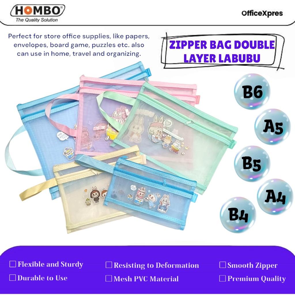 

Map Zipper Sleting Sekat Jaring / Ziper Bag Double Space / Map Sleting / Zipper Bag LABUBU A6, A5, B5, A4, B4, A3