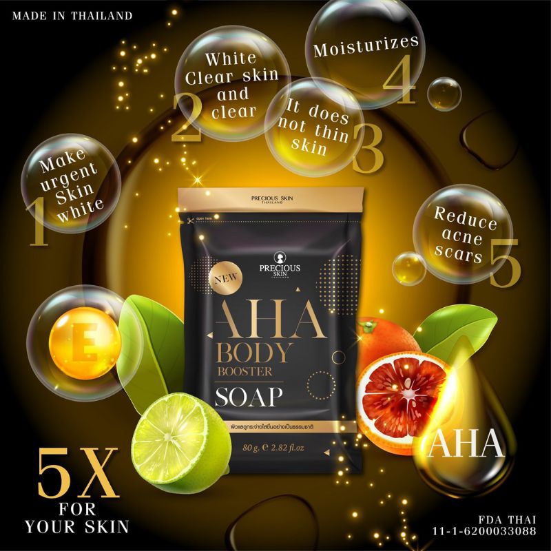 PRECIOUS SKIN THAILAND AHA BODY BOOSTER WHITENING SOAP / SABUN AHA / SABUN PENCERAH BADAN