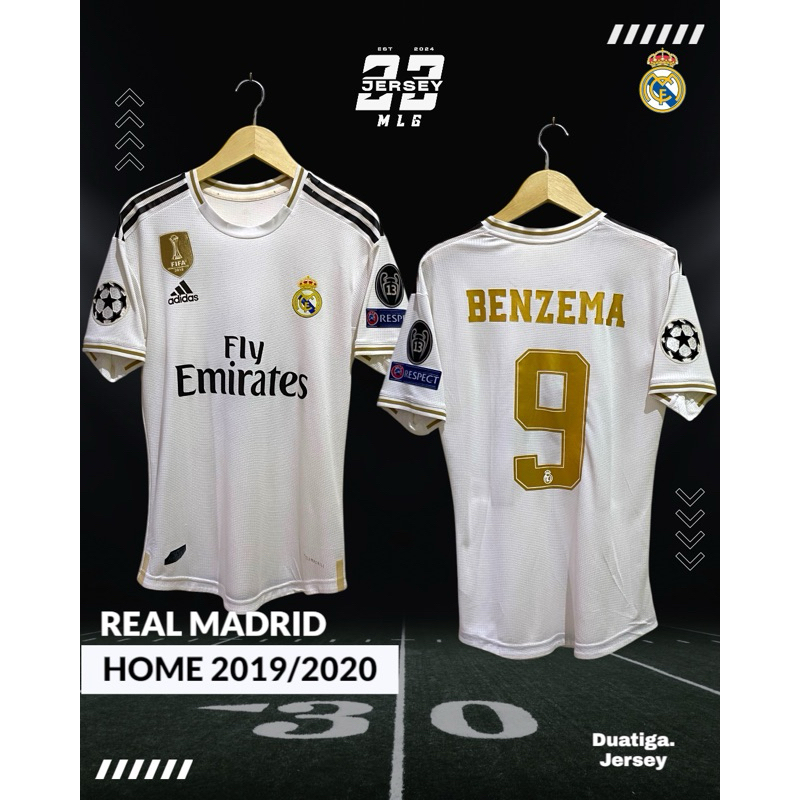 JERSEY REAL MADRID HOME 2019-2020 PLAYER ISSUE FULL PATCH UCL BENZEMA 9 (M)